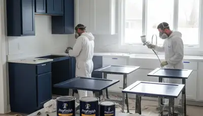 Professional cabinet painting in Detroit MI kitchen with smooth durable finish by expert painters
