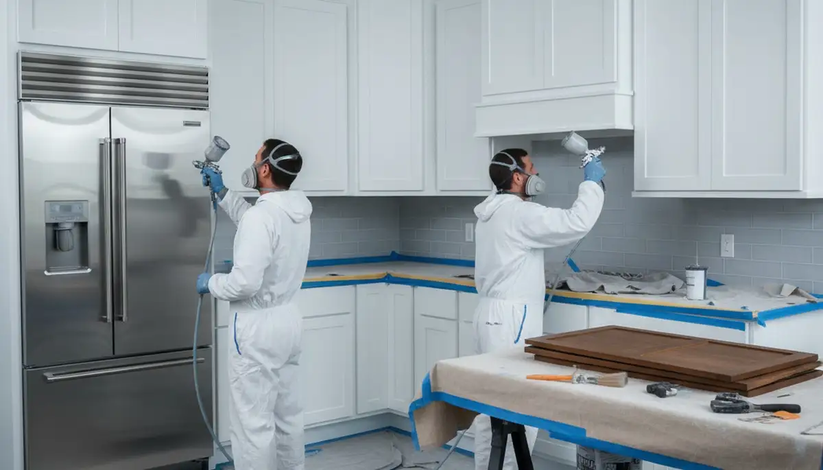 Professional cabinet painting in Detroit MI kitchen by expert house painters for durable finish