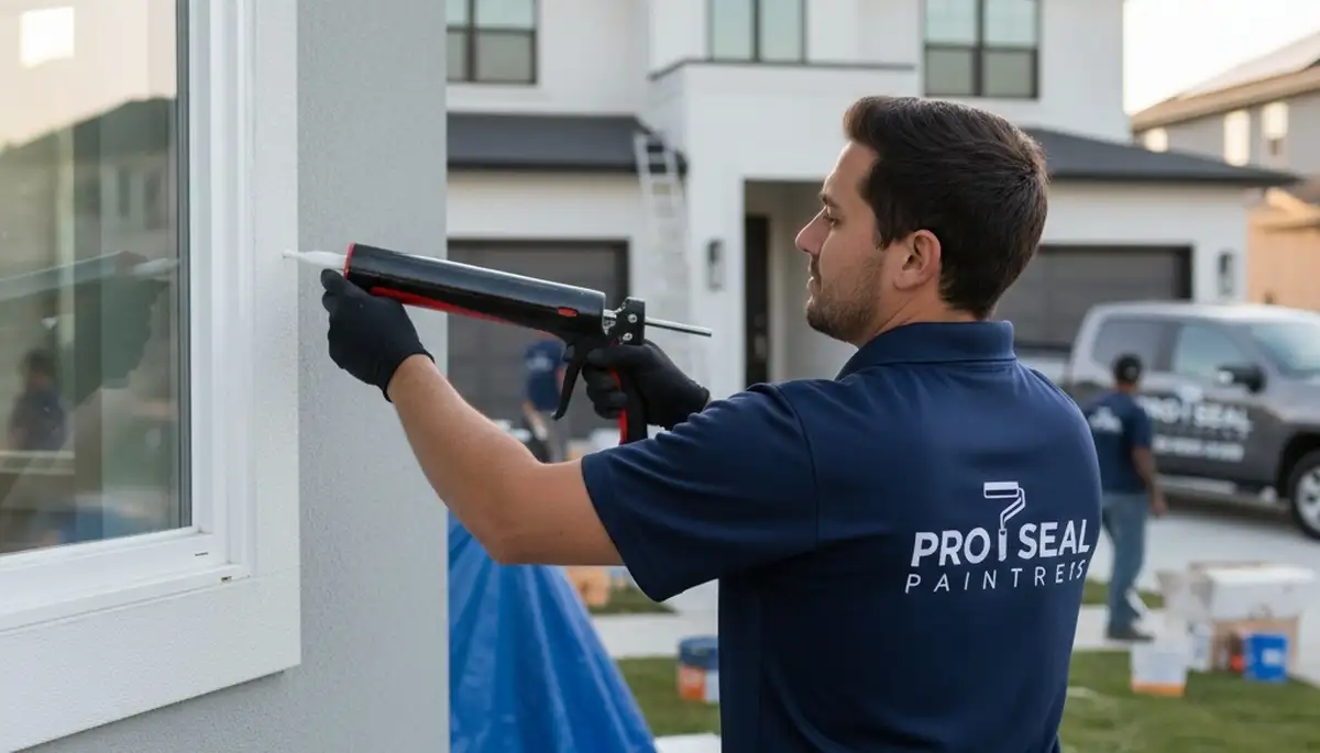 Professional caulking and sealing by house painters in Detroit, MI protecting exterior siding