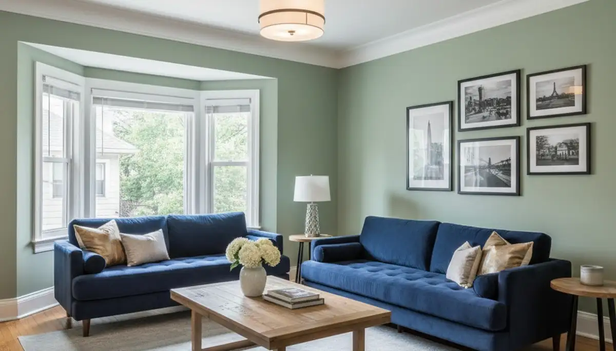 Freshly painted Detroit MI living room with smooth interior finishes by professional house painters