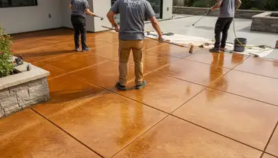Professional concrete staining on garage floor in Detroit, MI by expert house painters