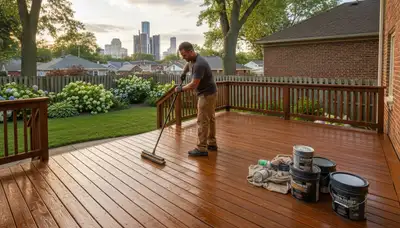 Professional deck staining in Detroit MI enhancing wood color and protecting outdoor decks from weather damage