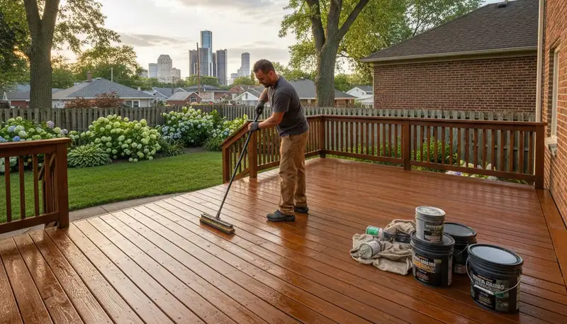 Professional deck staining in Detroit MI enhancing wood color and protecting outdoor decks from weather damage