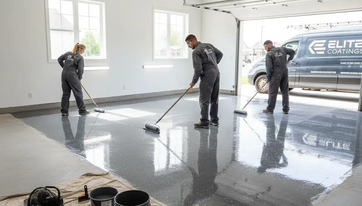 Professional epoxy floor coating in Detroit MI garage by expert house painters for lasting durability