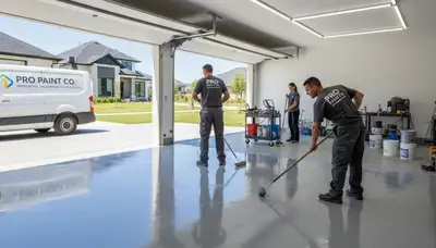Epoxy garage floor coating applied by professional painters in Detroit, MI for durable concrete protection