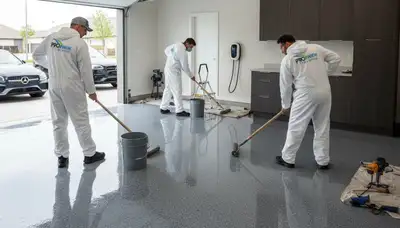 Epoxy garage floor coating in Detroit MI showcasing durable, professional concrete finish by local painters