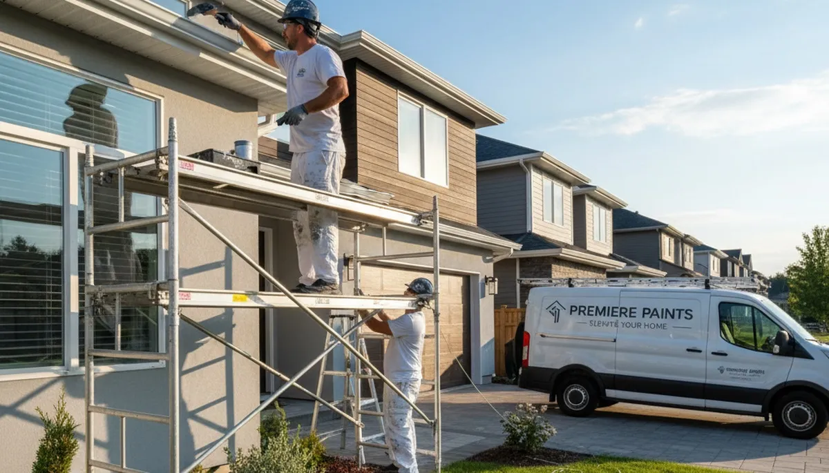Professional gutter painting on a Detroit MI home enhancing curb appeal and rust protection