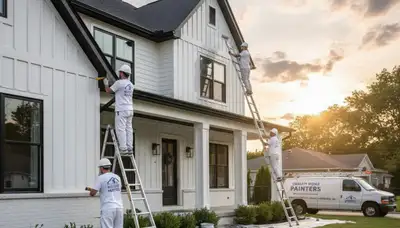 Professional house painters improving home exterior in Detroit, MI with fresh paint finish