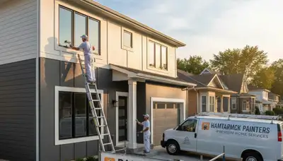 Professional house painters working on Detroit MI home exterior renovation