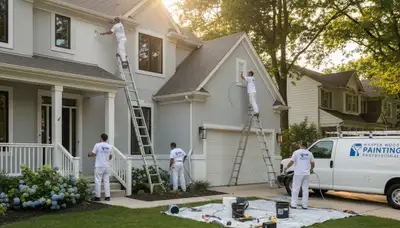 Professional house painters working on exterior home in Detroit MI