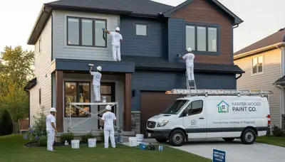 Professional house painters working on residential exterior in Detroit MI