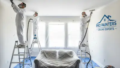 Professional popcorn ceiling removal by house painters in Detroit, MI for smooth modern ceilings