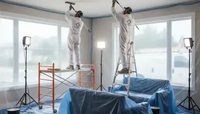 Professional popcorn ceiling removal and repainting by house painters in Detroit, MI