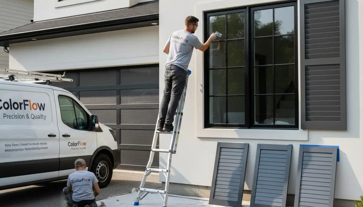 Professional shutter painting on Detroit MI home exterior by expert house painters
