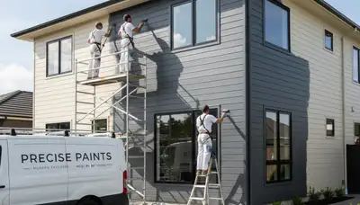 Professional siding painting on Detroit MI home by local house painters for durable exterior finish
