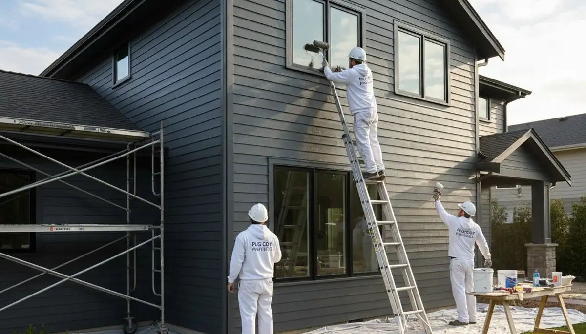 Professional siding painting on Detroit MI home by expert house painters for lasting curb appeal