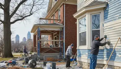 Detroit MI painters prepping exterior siding, removing old paint for durable weather-resistant finish