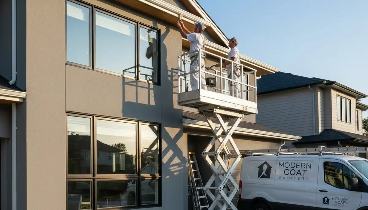 Professional trim and fascia painting on Detroit MI home exterior by expert house painters