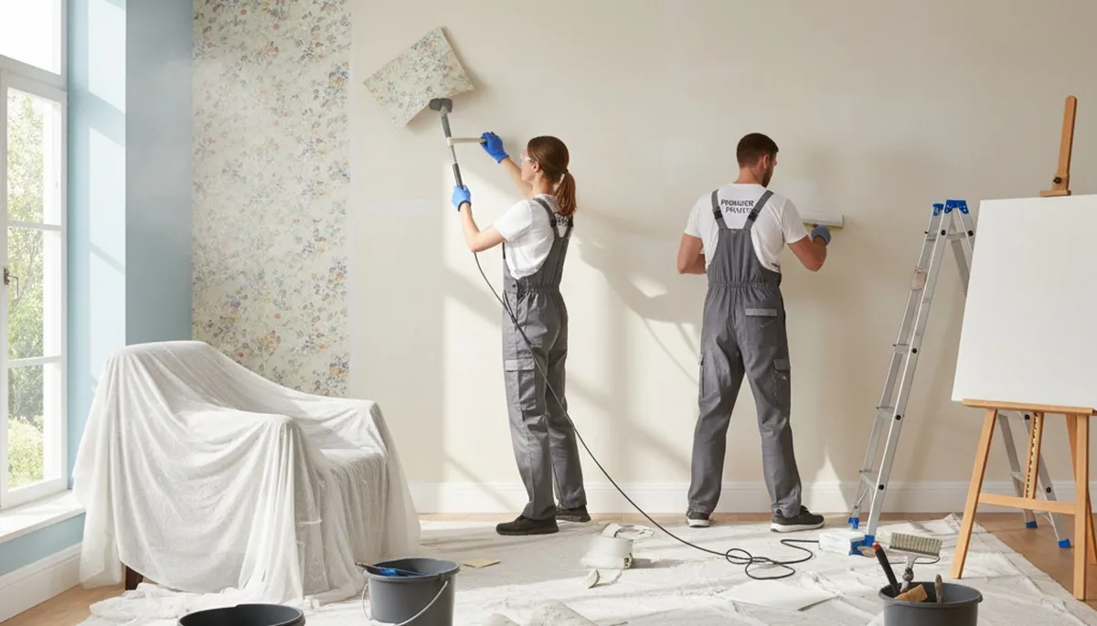 Professional wallpaper removal by house painters in Detroit, MI for smooth interior wall prep